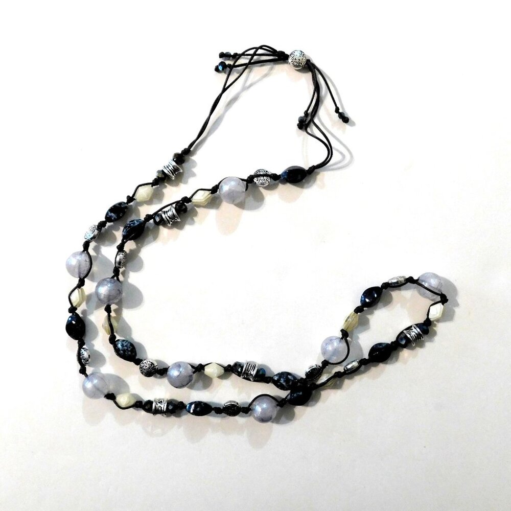 Premier Designs Chambray Necklace Adj Antique Silver Plated Glass Acrylic Beads